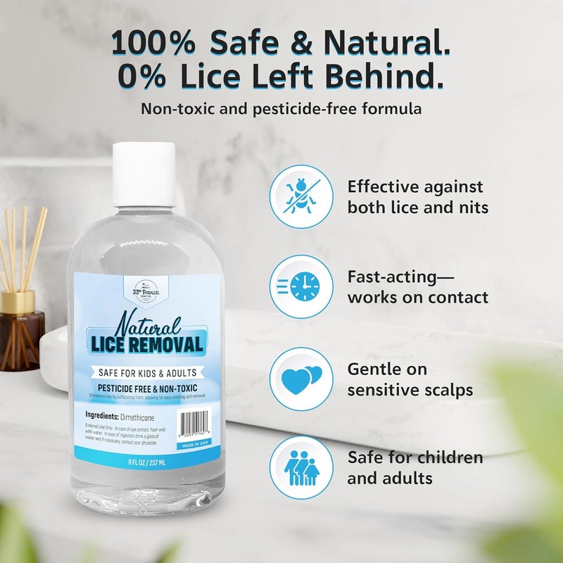 33RD PARALLEL SOAP CO. Safe Natural Lice Treatment for Kids & Adults w/ Lice Comb | Gentle, Non-Irritating Lice Shampoo That Kills Eggs and Lice on All Hair Types | Dimethicone Safely Suffocates | 32oz Treats 3-5 People - Image 2